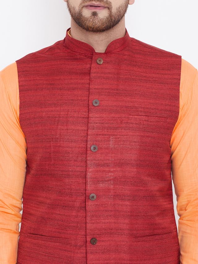 Men's Fawn Cotton Blend Straight Jacket  Kurta and Pyjama Set