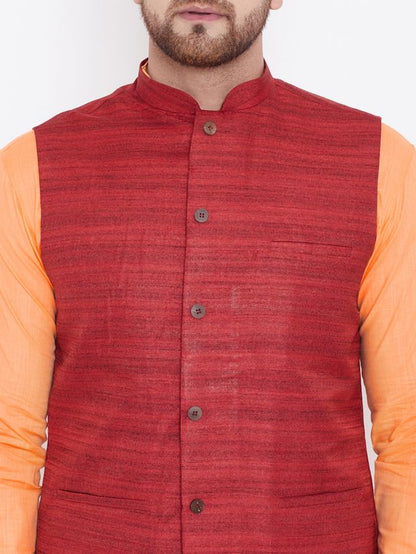 Men's Fawn Cotton Blend Straight Jacket  Kurta and Pyjama Set
