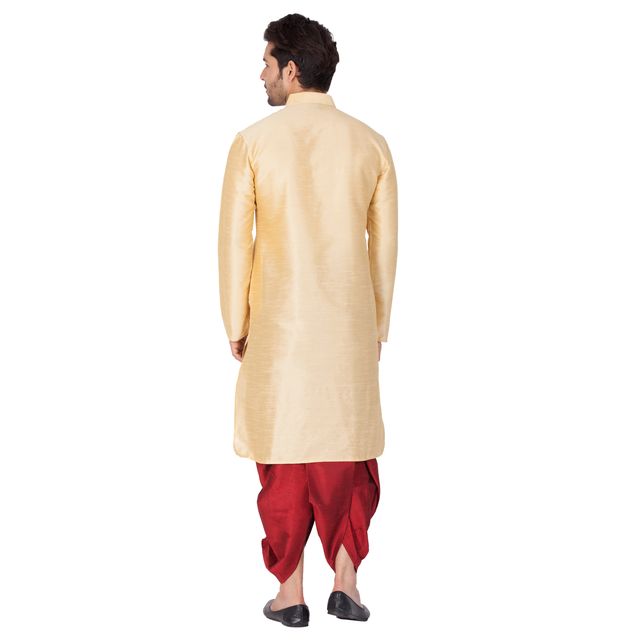 Men's Gold Silk Blend Straight Kurta and Dhoti Set