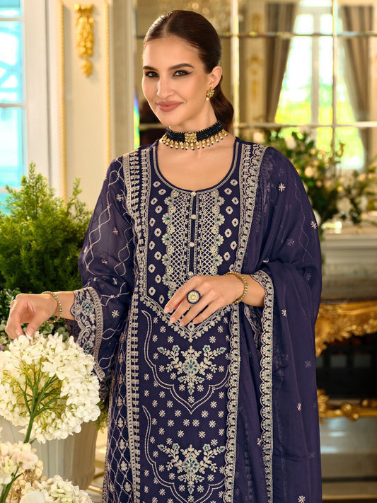 Ethnic Motifs Embroidered Sequinned Kurta with Trousers & Dupatta