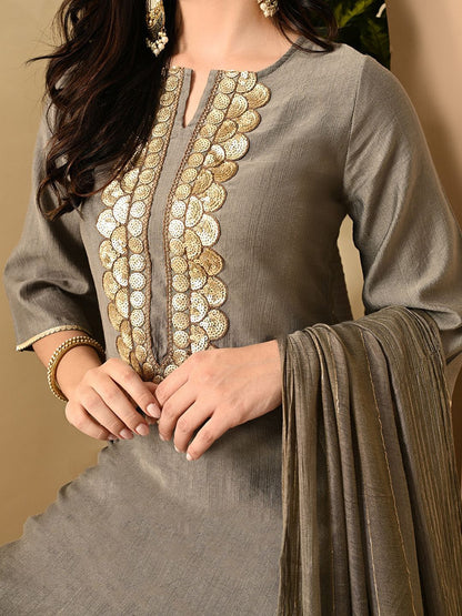 Dhiyona SN Women's Embroidered Keyhole Neck Bell Sleeves Kurta & Palazzos Set with dupatta