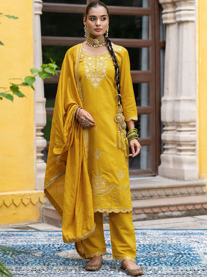 Dhiyona CH Women Ethnic Motifs Embroidered Thread Work Kurta with Trousers & Dupatta