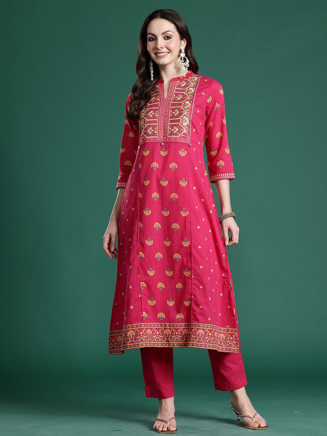 Ethnic Motifs Printed Regular Pure Cotton Kurta With Trouser