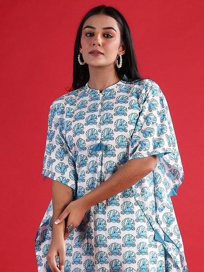 Dhiyona IE Printed Pure Cotton Mandarin Collar Neck Top & Flared Trouser Co-Ords