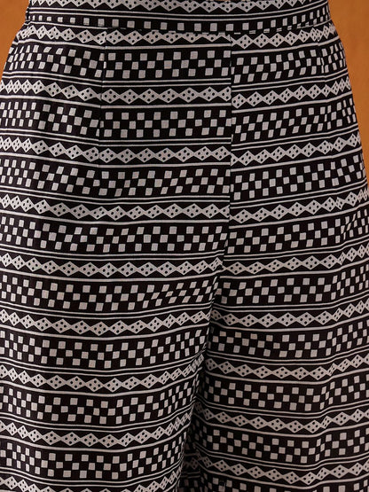 Dhiyona IE Geometric Printed Mirror Work Pure Cotton Kurta With Palazzos & Dupatta