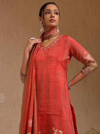 Dhiyona SO Women's Women Floral Printed Regular Zardozi Chanderi Cotton Kurta with Trousers & Dupatta