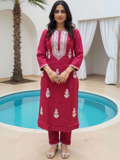 Women Ethnic Motifs Embroidered Regular Thread Work Kurta with Trousers