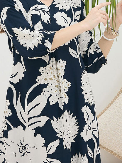 Dhiyona IE Floral Printed V-Neck Tunic & Trousers