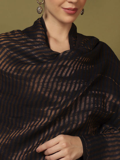 Dhiyona PA Striped Woven Design Reversible Zargul Shawl