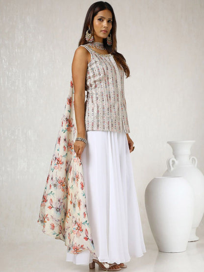 Dhiyona SO Women's Alina Cut Ethnic Motifs Embroidered Sequinned Straight Kurti with Palazzos & Dupatta