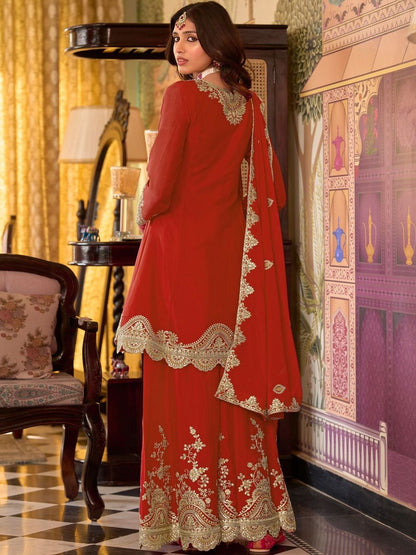 Dhiyona IE Women Ethnic Motifs Embroidered A-Line Kurta with Sharara & Dupatta