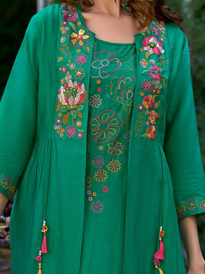 Dhiyona IE Women Floral Embroidered Regular Beads and Stones Kurta with Trousers