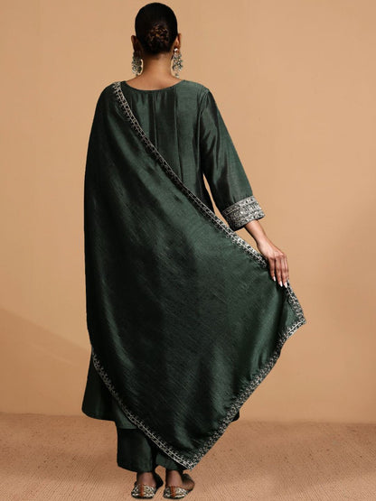 Dhiyona PD Women Zari Embroidered Round Neck Anarkali Kurta With Trouser & Dupatta