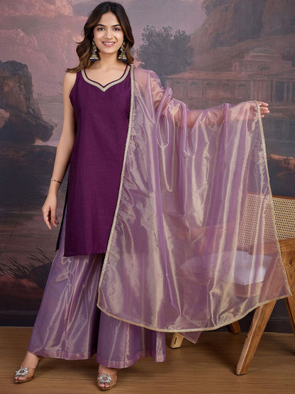 Dhiyona PD Women Gotta Patti Sweetheart Neck Sleeveless Kurta And Palazzo With Dupatta