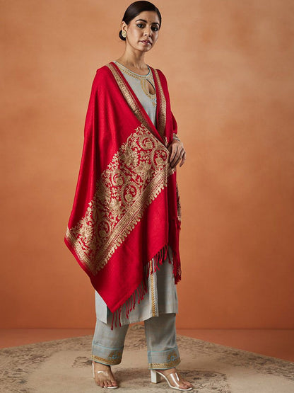 Dhiyona PA Floral Embroidered Fringed Shawl