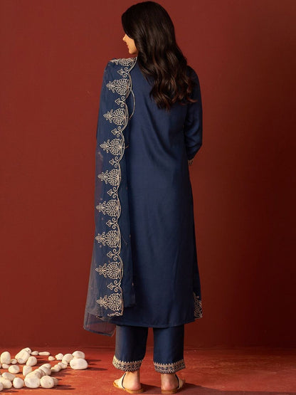 Women Ethnic Motifs Embroidered Regular Thread Work Kurta with Trousers & With Dupatta