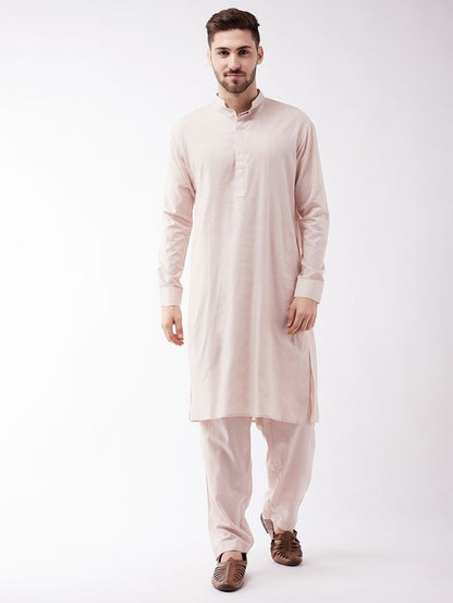 Men's Cream Cotton Blend Straight Kurta Pyjama Set