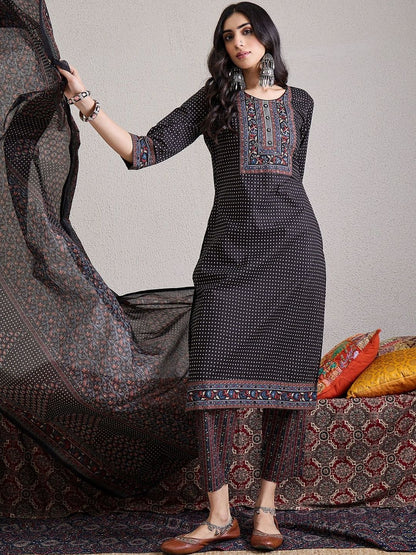 Women Ethnic Motifs Printed Regular Pure Cotton Kurta with Trousers & With Dupatta