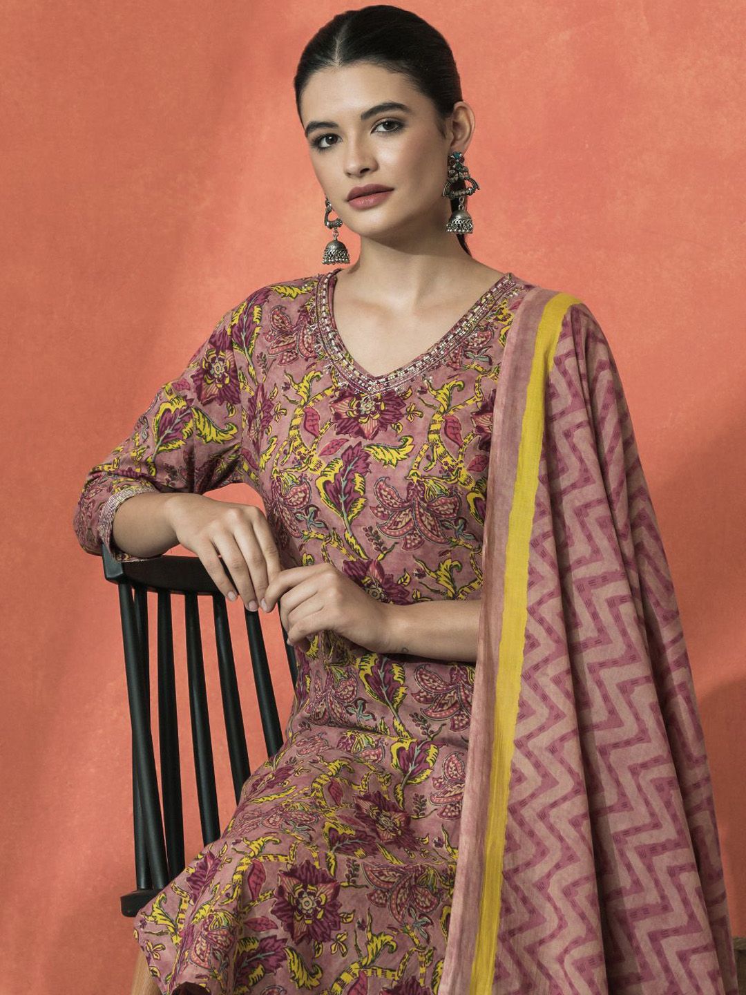 Dhiyona SN Women's Embroidered Pure Cotton Straight Kurta Sets