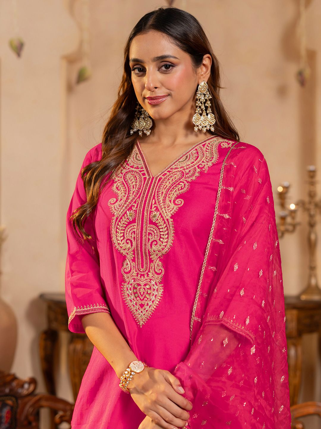 Women Ethnic Motifs Embroidered Regular Sequinned Kurta with Trousers & Dupatta