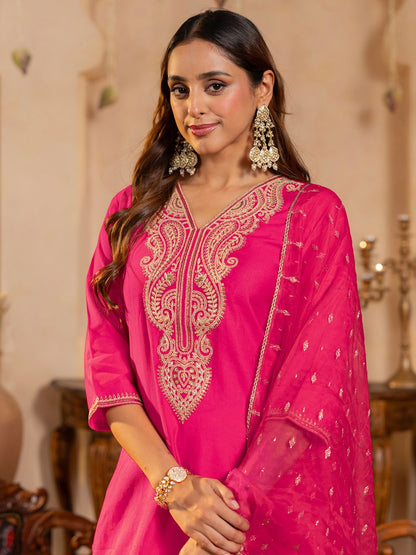 Women Ethnic Motifs Embroidered Regular Sequinned Kurta with Trousers & Dupatta