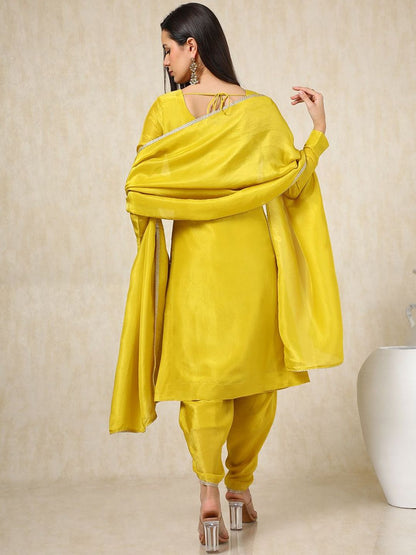 Dhiyona SO Women's Ethnic Motifs Woven Design Straight Kurta with Dhoti Pants & Dupatta