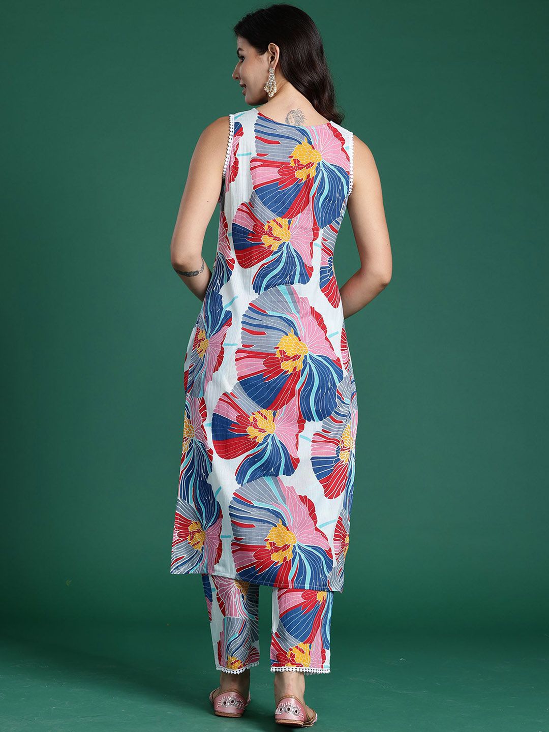 Dhiyona IE Printed Sleeveless Pure Cotton Tunic With Trouser
