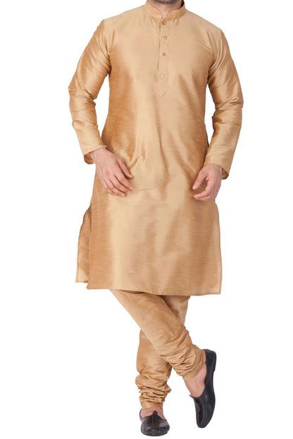 Men's Gold Silk Blend Straight Kurta Pyjama Set