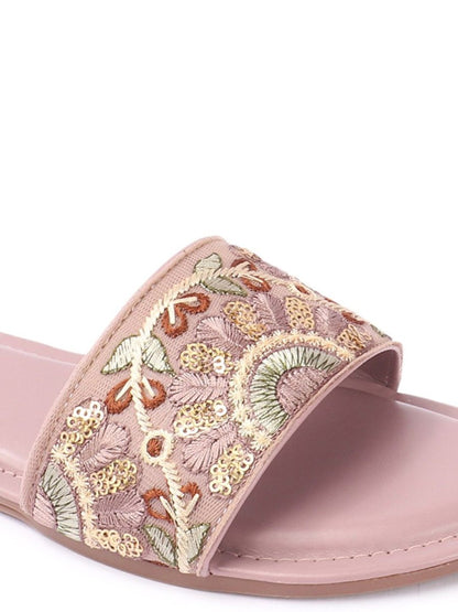 Dhiyona AK Women Woven Design Ethnic Open Toe Flats with Embroidered
