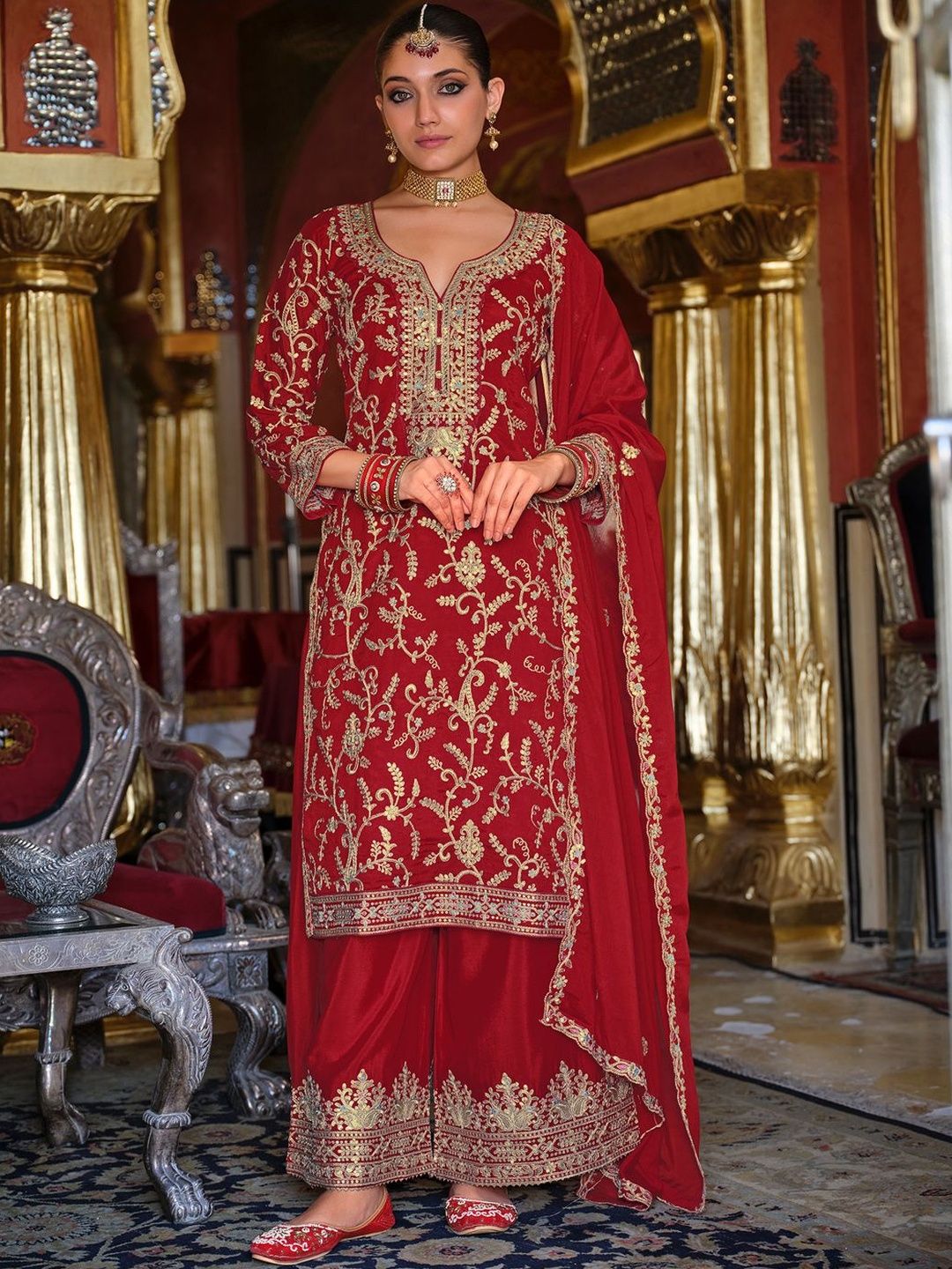 Women Ethnic Motifs Embroidered Kurta with Palazzos & Dupatta