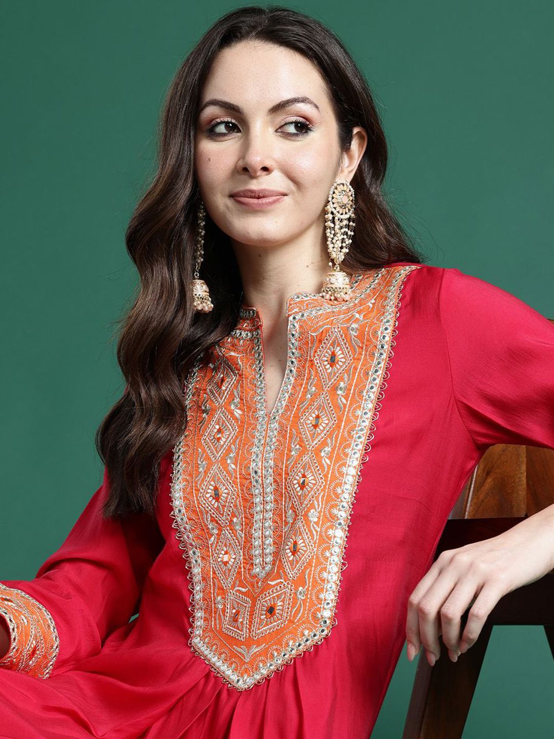 Dhiyona IE Embroidered A-Line Tunic & Trousers Co-Ord Set