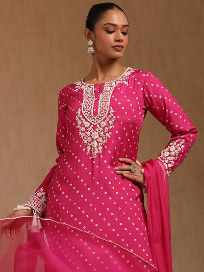 Dhiyona SO Women's Women Geometric Printed Regular Thread Work Kurta with Trousers & With Dupatta