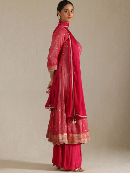 Dhiyona SO Women's Alina Cut Polka Dots Woven Design Sequinned Tissue A-Line Kurta With Palazzos & Dupatta