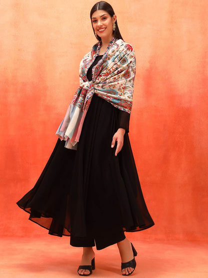 Dhiyona PA Naqqashi Pure Wool Kalamkari Paisley Embroidered Shawl