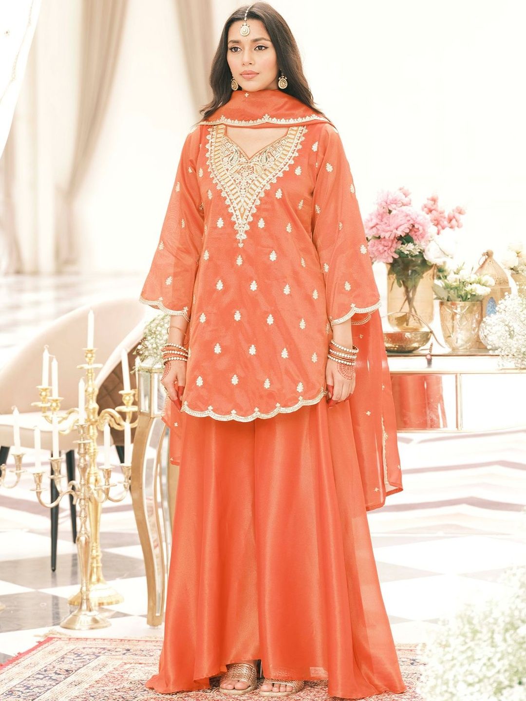Women Ethnic Motifs Embroidered Kurta with Palazzo & Dupatta