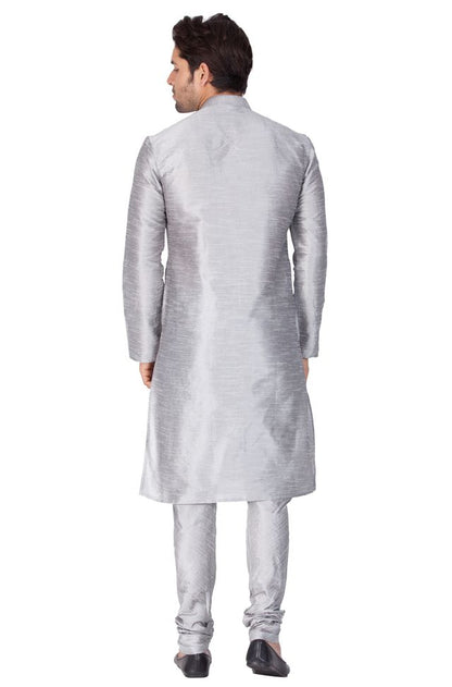 Men's Grey Silk Blend Straight Kurta Pyjama Set