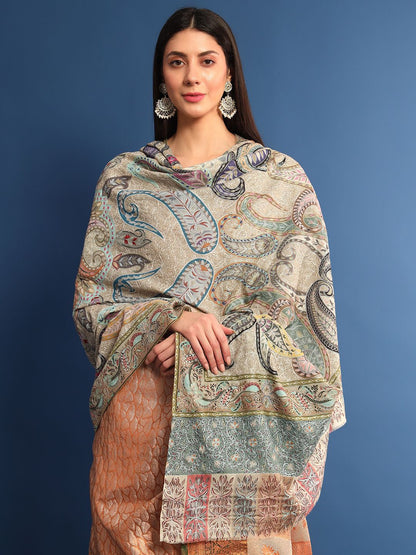 Dhiyona PA Ethnic Motifs Embroidered Woollen Shawl