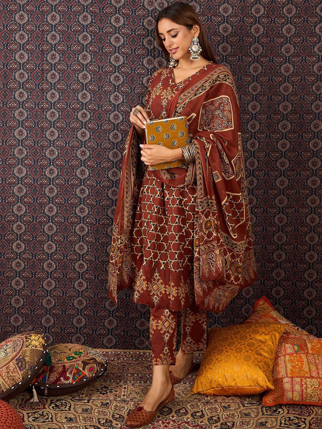 Women Ethnic Motifs Printed Pure Cotton Kurta with Trousers & Dupatta