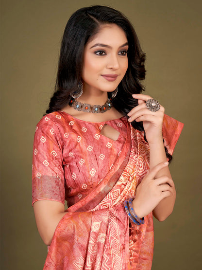 Women's Manipuri Silk Pink Printed Designer Saree With Blouse Piece