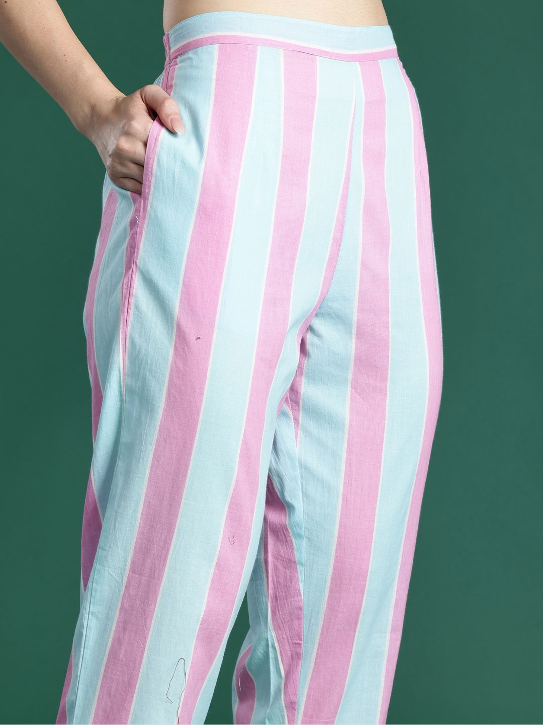 Dhiyona IE Indo era Printed Pure Cotton V Neck Top With Trousers Co-Ords Set