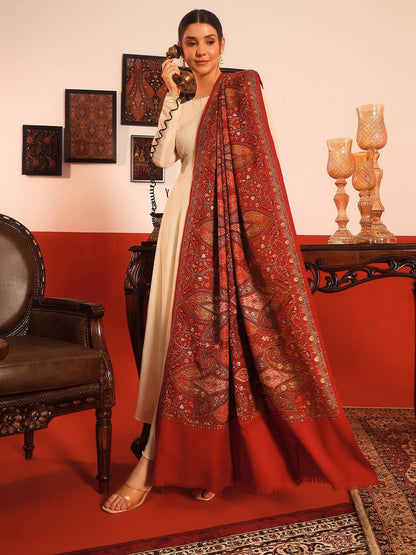 Dhiyona PA Mahnoor Pure Wool Paisley Embroidered Shawl