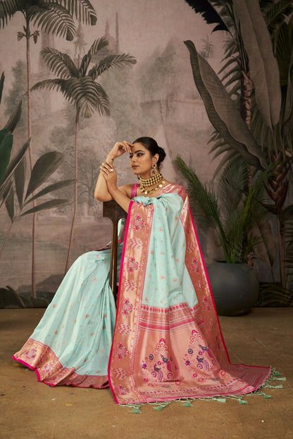 Women Paithani Isha Sea Green Saree With Unstiched Blouse