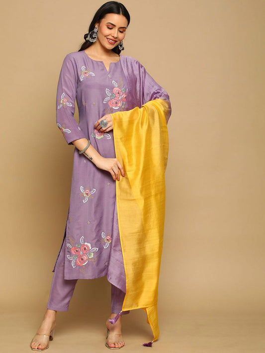 Dhiyona SN Women's Floral Embroidered Kurta with Trousers & Dupatta