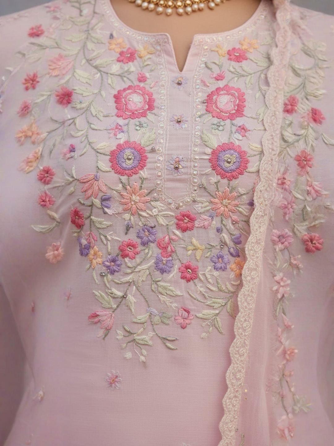 Women Pure Cotton Floral Embroidered Kurta Set With Trousers & Dupatta