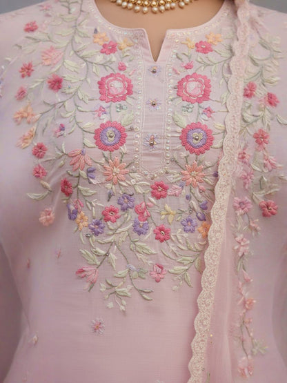 Women Pure Cotton Floral Embroidered Kurta Set With Trousers & Dupatta