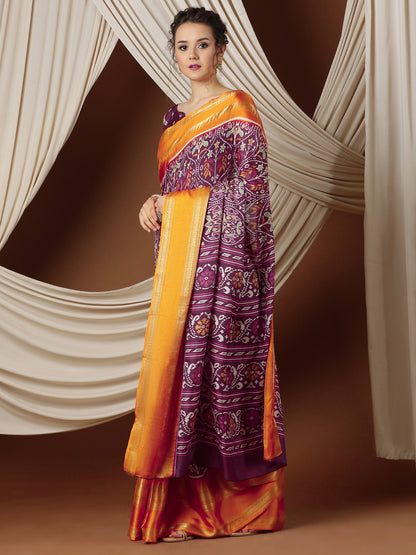 Women's Silk Blend Maroon Printed Designer Saree With Blouse Piece