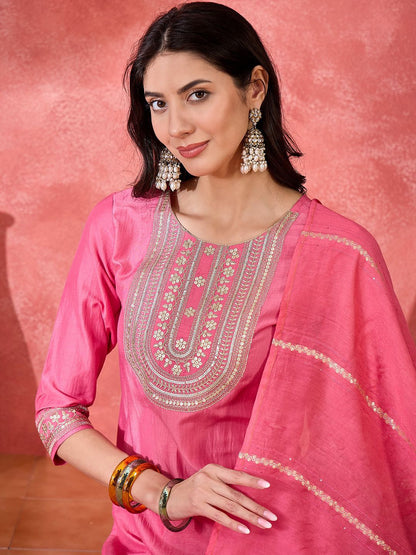 Dhiyona SN Women's Floral Embroidered Kurta with Trousers & Dupatta