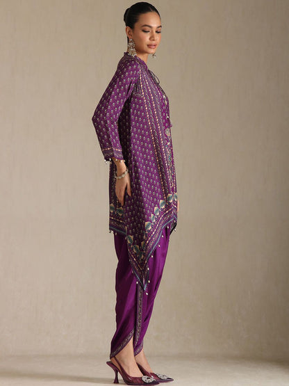 Dhiyona SO Women's Floral Printed Mandarin Collar A-Line Kurta With Tulip Pants