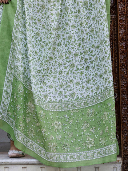 Floral Printed Pure Cotton Straight Kurta With Trouser And Dupatta