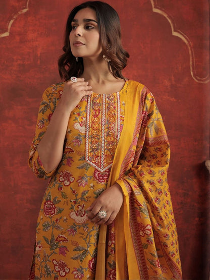 Women Ethnic Motifs Printed Regular Thread Work Kurta with Trousers & Dupatta
